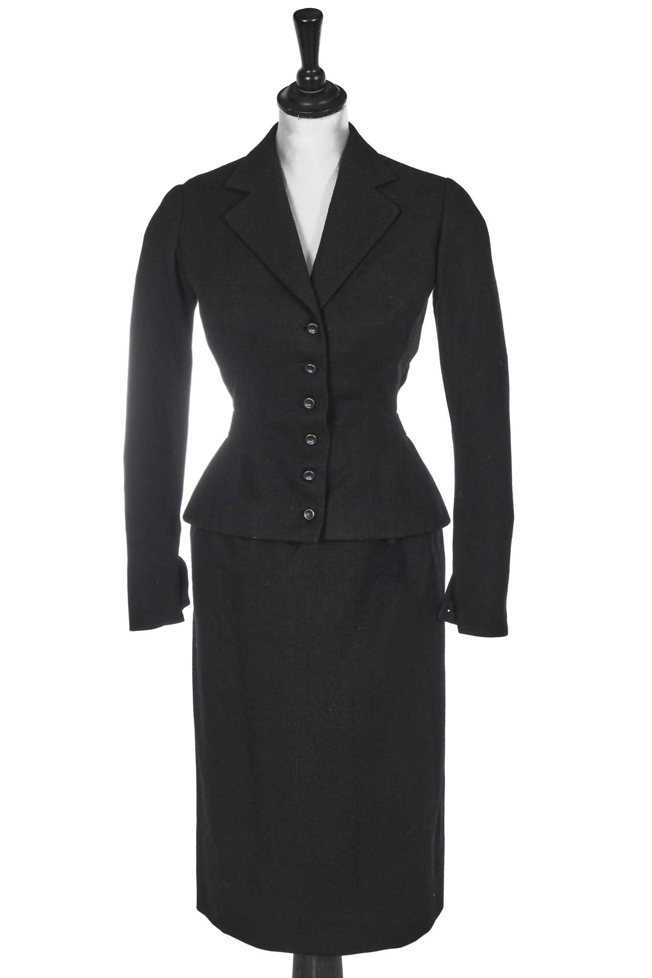 Lot 391 - A Christian Dior haute couture black wool day suit, probably Autumn-Winter 1949-50