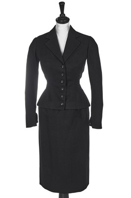 Lot 391 - A Christian Dior haute couture black wool day suit, probably Autumn-Winter 1949-50