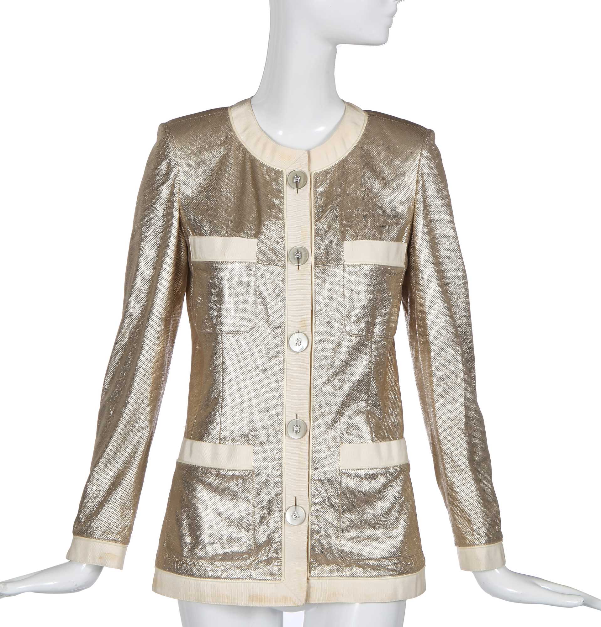 Lot 24 - A Chanel perforated metallic lambskin leather jacket, probably 'Paris-Cosmopolite' collection, Métiers d'Art, Pre-Fall 2017