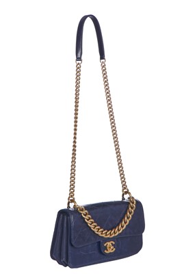 Lot 45 - A Chanel quilted navy leather flap bag, 2017-2018