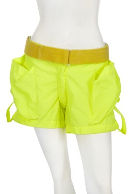Lot 222 - A pair of Westwood/McLaren neon yellow synthetic shorts, 'Hypnos' collection, Spring-Summer 1984