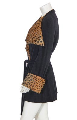 Lot 94 - A Biba black wool and faux cheetah 'dressing gown' jacket, circa 1973