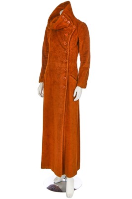 Lot 33 - A Biba burnt orange cut pile 'Battle Dress' carpet coat, circa 1970
