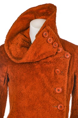 Lot 33 - A Biba burnt orange cut pile 'Battle Dress' carpet coat, circa 1970