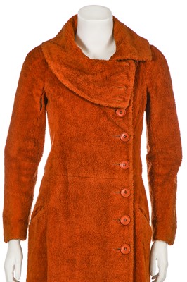 Lot 33 - A Biba burnt orange cut pile 'Battle Dress' carpet coat, circa 1970