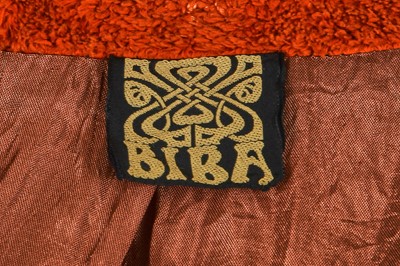 Lot 33 - A Biba burnt orange cut pile 'Battle Dress' carpet coat, circa 1970
