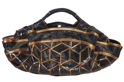 Lot 73 - A Loewe black and gold snakeskin Nappa Aire tote bag, Autumn-Winter 2007-08