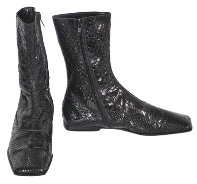 Lot 16 - A pair of Chanel black snakeskin boots, 2010s