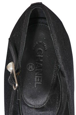 Lot 24 - A pair of Chanel black satin platform wedges, 2010s