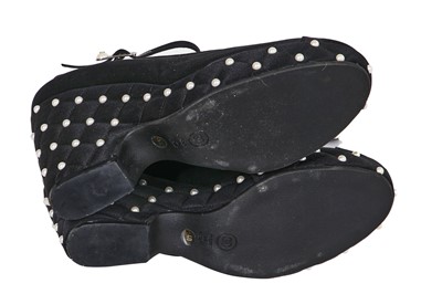 Lot 24 - A pair of Chanel black satin platform wedges, 2010s