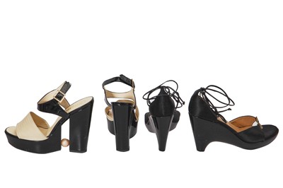 Lot 19 - Two pairs of black and white Chanel platform heels, 2010s
