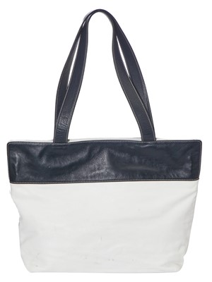 Lot 5 - A Chanel white and navy blue leather shopper tote, 1997-99