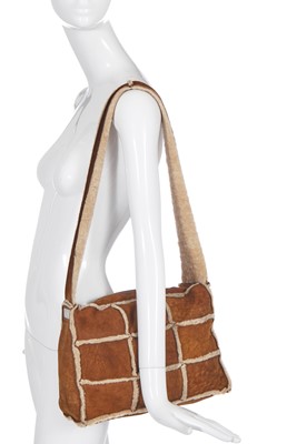 Lot 6 - A Chanel patchwork brown shearling messenger bag, 2000-02