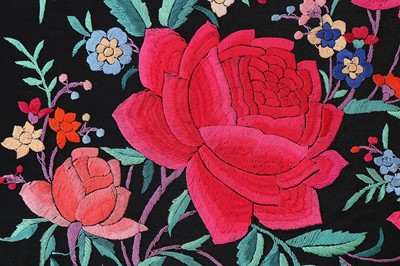 Lot 58 - An embroidered black silk shawl, Cantonese,...
