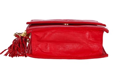 Lot 8 - A Chanel red lambskin trapezoid flap bag, circa 1985