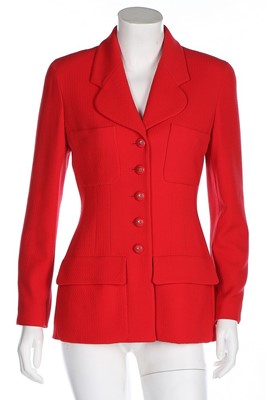 Lot 6 - A Chanel red jacket, 1990s, boutique labelled,...