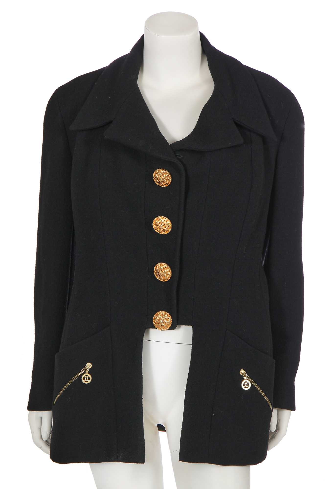 Lot 19 - A Chanel black wool crêpe jacket, probably Autumn-Winter 1992-93