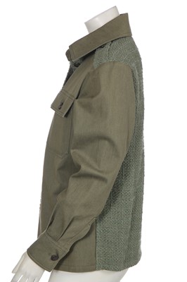 Lot 7 - A Chanel army-green cotton-twill and tweed jacket/shirt, 'Cruise Cuba' collection, Cruise 2017