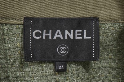 Lot 7 - A Chanel army-green cotton-twill and tweed jacket/shirt, 'Cruise Cuba' collection, Cruise 2017