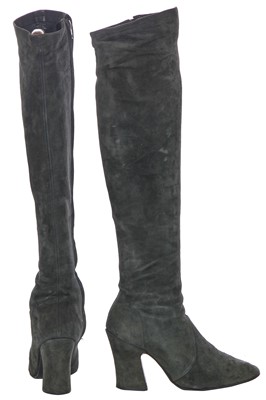 Lot 20 - A pair of Biba grey suede knee-high boots, circa 1970