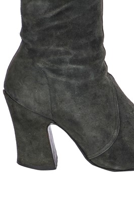 Lot 20 - A pair of Biba grey suede knee-high boots, circa 1970