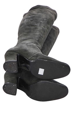 Lot 20 - A pair of Biba grey suede knee-high boots, circa 1970