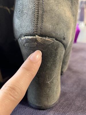 Lot 20 - A pair of Biba grey suede knee-high boots, circa 1970