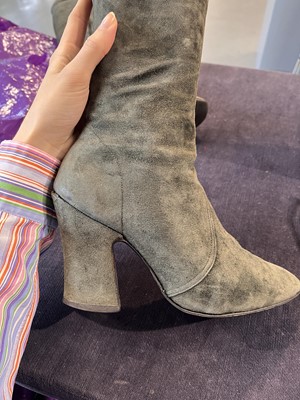 Lot 20 - A pair of Biba grey suede knee-high boots, circa 1970