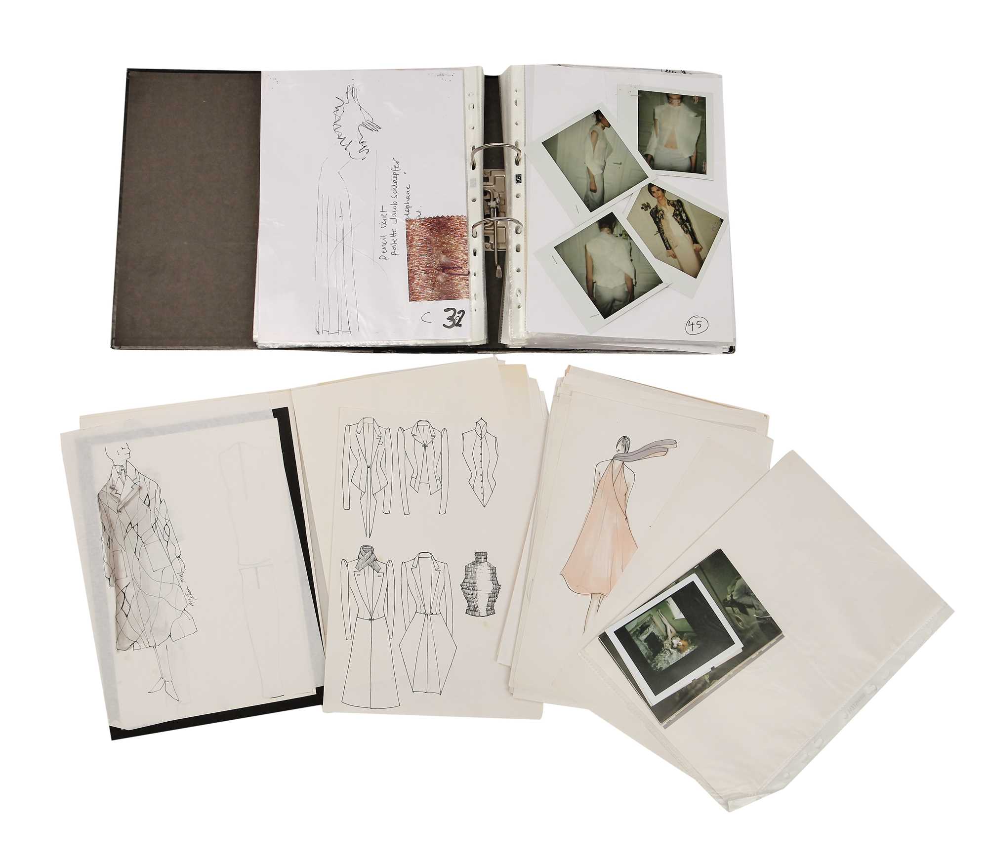 Lot 125 - An important collection of Alexander McQueen original sketches, and Givenchy haute couture studio book, 1990s-2001