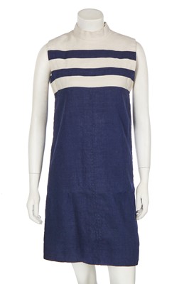 Lot 452 - An Yves Saint Laurent haute couture blue and white linen dress, circa 1966