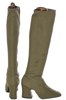 Lot 21 - A pair of Biba beige canvas boots, circa 1970
