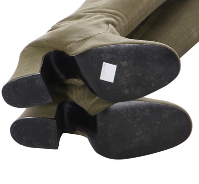 Lot 21 - A pair of Biba beige canvas boots, circa 1970