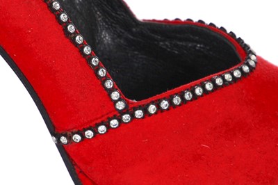 Lot 112 - A rare pair of Biba red suede heels, circa 1974