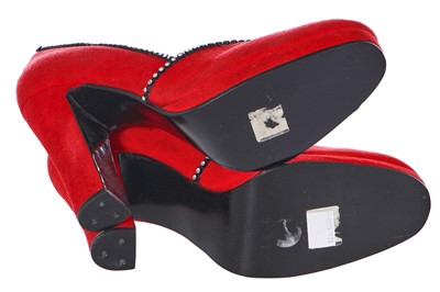 Lot 112 - A rare pair of Biba red suede heels, circa 1974