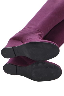 Lot 23 - A pair of Biba purple canvas knee-length wedge boots, circa 1970