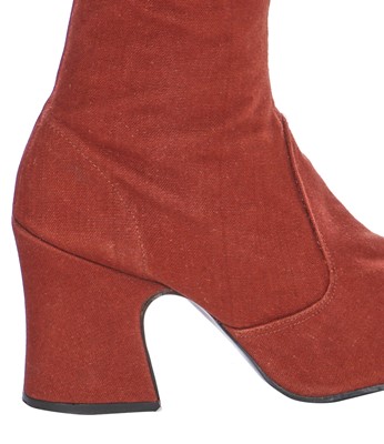 Lot 25 - A pair of Biba brown canvas boots, circa 1970