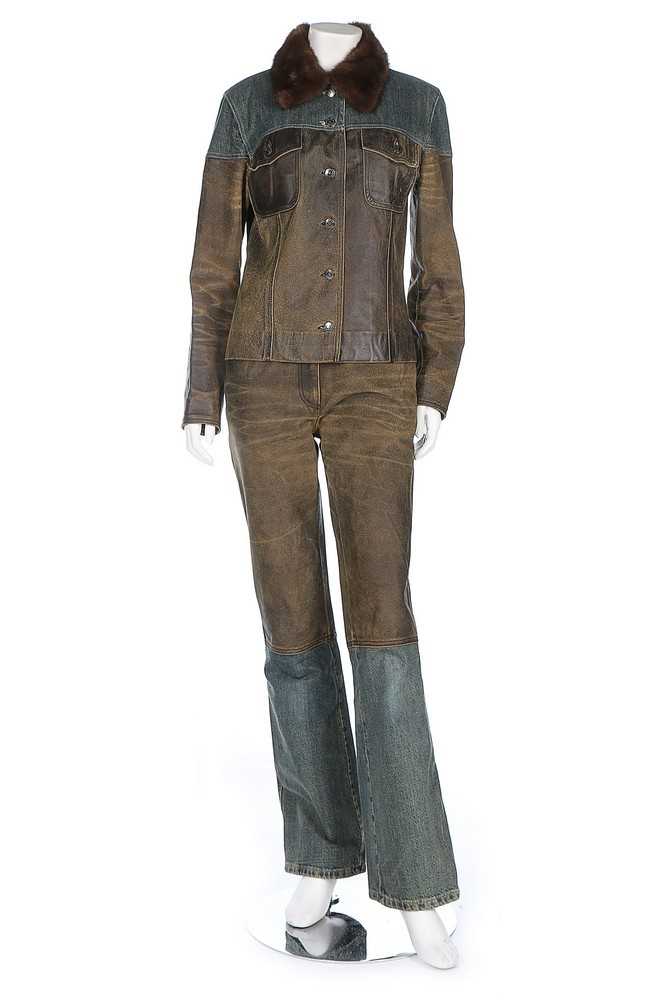 Lot 75 - A Chanel denim and leather ensemble, 2000,...