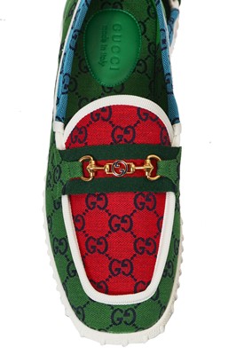 Lot 23 - A pair of Gucci men's multicolour monogrammed canvas moccasins, circa 2016