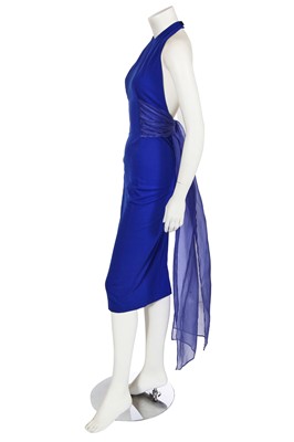 Lot 353 - A Swanky Modes blue wool and chiffon dress, 1980s