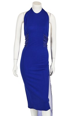 Lot 353 - A Swanky Modes blue wool and chiffon dress, 1980s