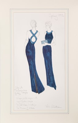 Lot 255 - A Victor Edelstein sketch of Princess Diana's navy silk crepe evening gown
