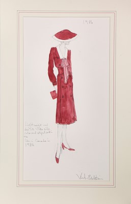 Lot 256 - A Victor Edelstein sketch of Princess Diana's scarlet wool day ensemble