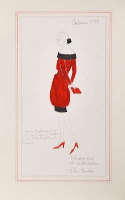 Lot 258 - Victor Edelstein sketch of Princess Diana's red crepe and velvet cocktail dress