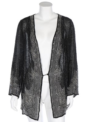 Lot 82 - A silver and black bugle beaded muslin jacket,...