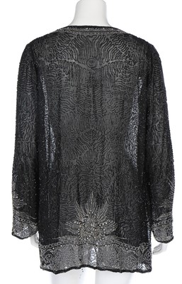 Lot 82 - A silver and black bugle beaded muslin jacket,...