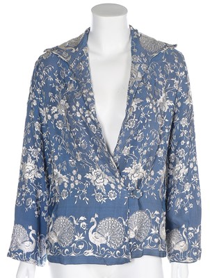 Lot 82 - A silver and black bugle beaded muslin jacket,...