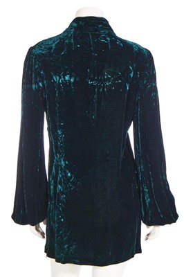 Lot 61 - A dark turquoise crushed velvet 'Cossack' mini dress, circa 1970