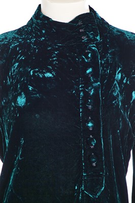 Lot 61 - A dark turquoise crushed velvet 'Cossack' mini dress, circa 1970
