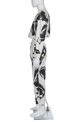 Lot 37 - An Issey Miyake men's printed white cotton jersey jumpsuit, Autumn-Winter 1985-86