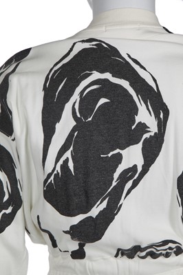 Lot 37 - An Issey Miyake men's printed white cotton jersey jumpsuit, Autumn-Winter 1985-86